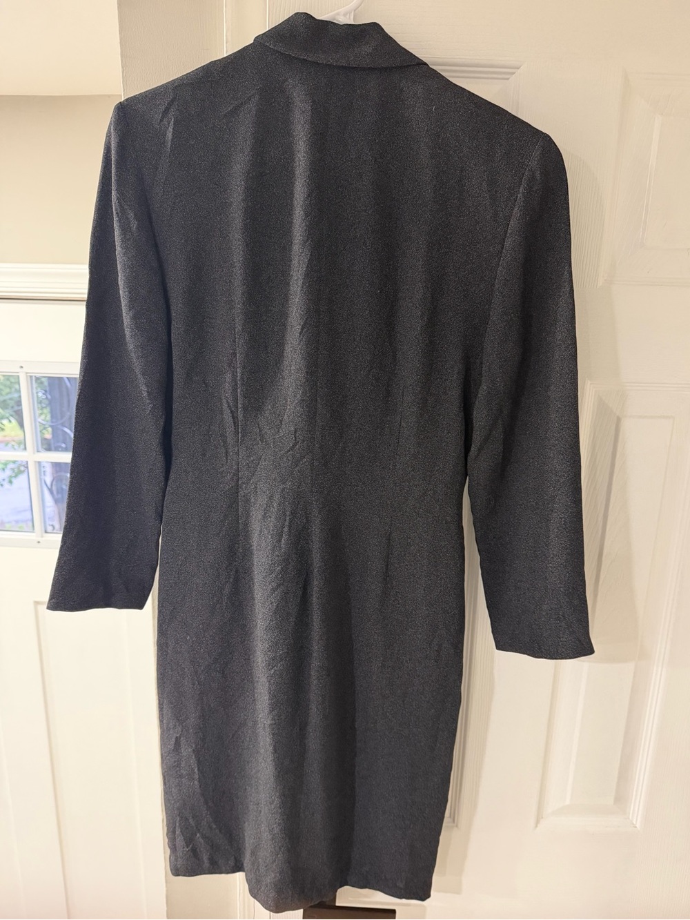 Vintage Tahari Structured Tie Waist Drape Blazer Dress - Charcoal Gray - Picture 3 of 5